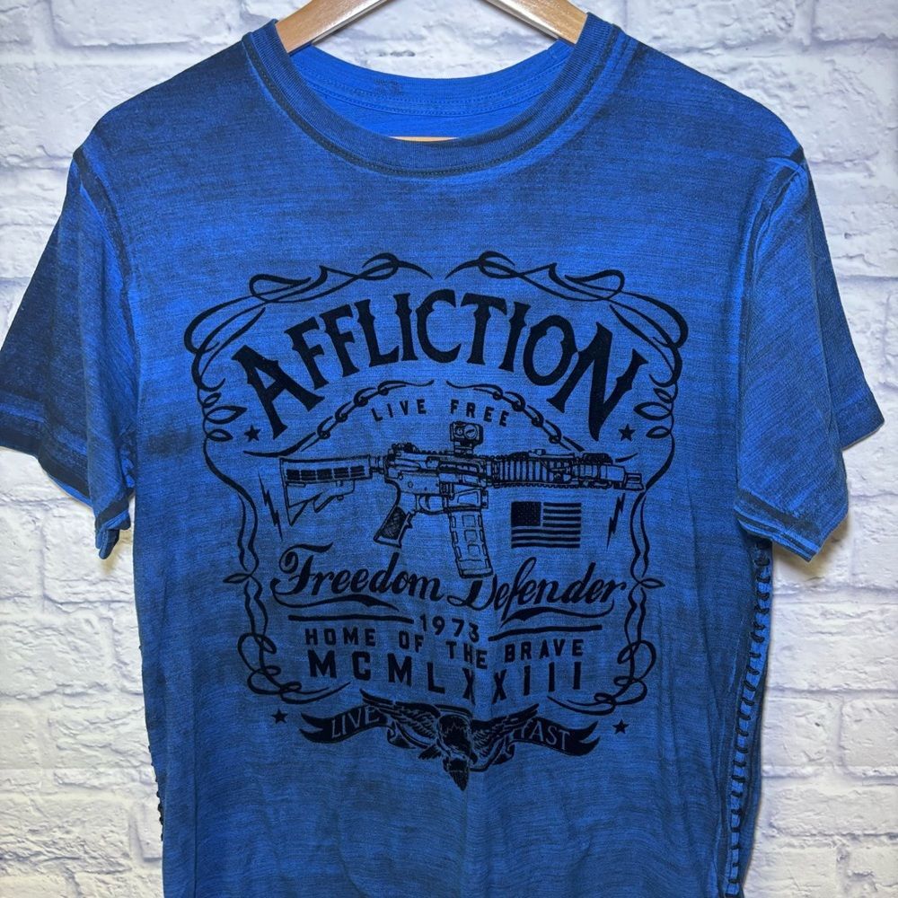 Vintage Y2K Affliction Distressed Mens Freedom Defender Graphic T-shirt Large - Picture 2 of 13
